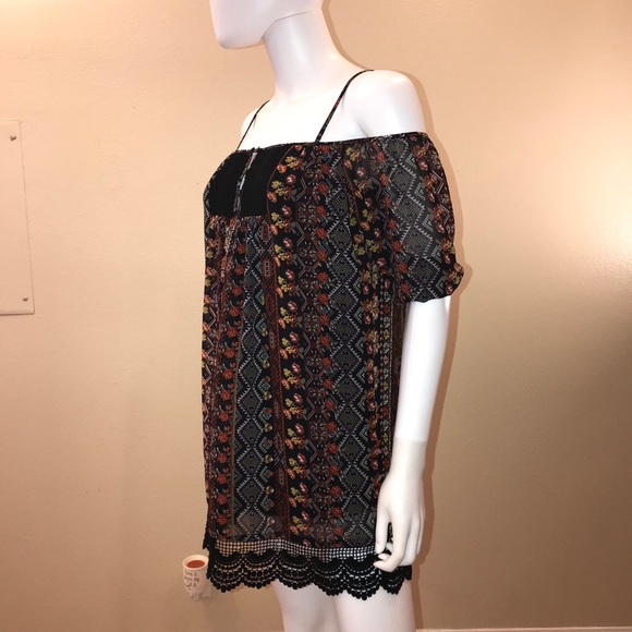 Full Tilt Cold Shoulder Mini Dress Black Lace Trim - Picture 10 of 14